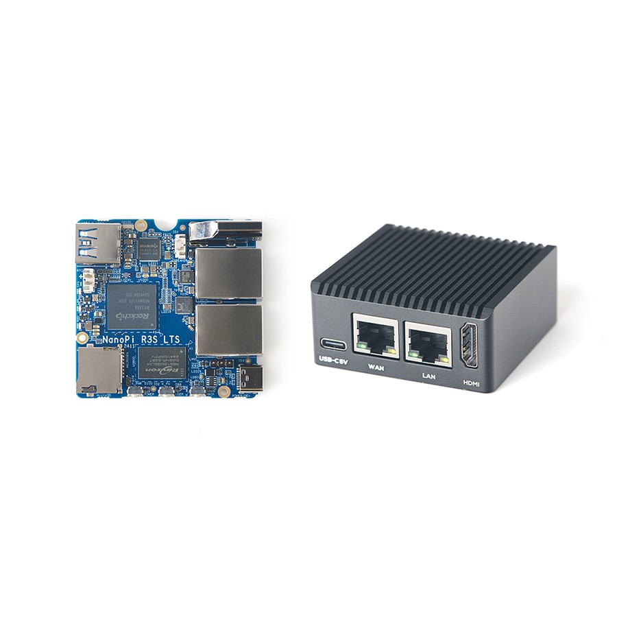 NanoPi R3S — плата RK3566 рядом с металлическим корпусом
